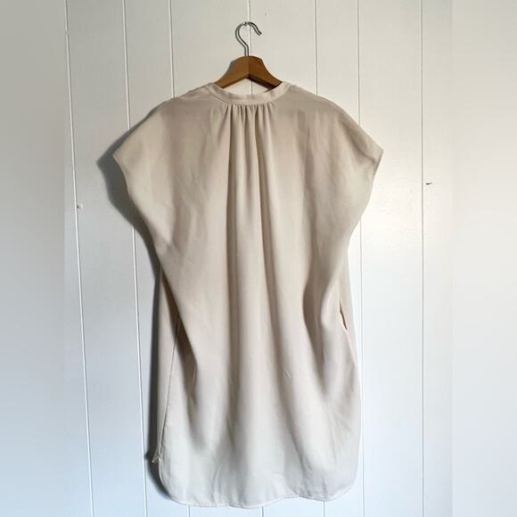 Vince cream popover shift dress short sleeve boxy tunic split neck spring summer - Picture 8 of 10